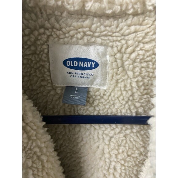 Old Navy Jean Jacket Womens Large Blue Denim Sherpa Collar and Lining Rustic - Picture 6 of 9